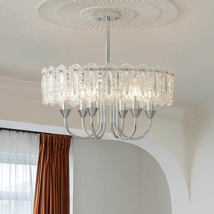 法式复奶油风室古卧吊灯玻璃式中古水晶客320美厅餐厅书房衣帽间