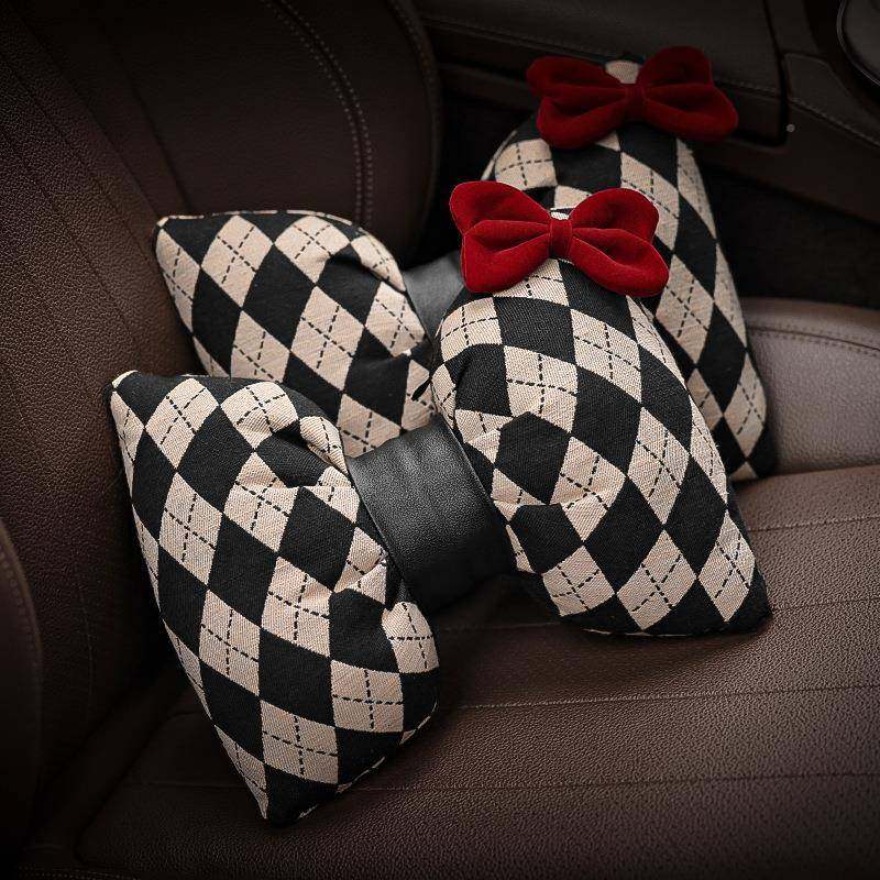 格蝴蝶结汽车头枕菱座椅车载849护颈枕一女生内饰可爱装对用品饰