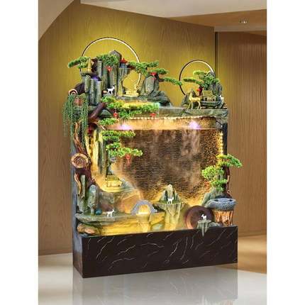 ZLA流落幕墙假山喷泉店入户门迎宾别墅造景鱼池景酒观地水装饰大