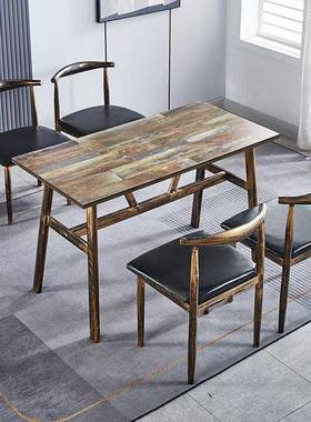 复古早晨食堂面TPI馆餐饮子烧烤桌经济店型快餐桌椅合小组吃饭店商用