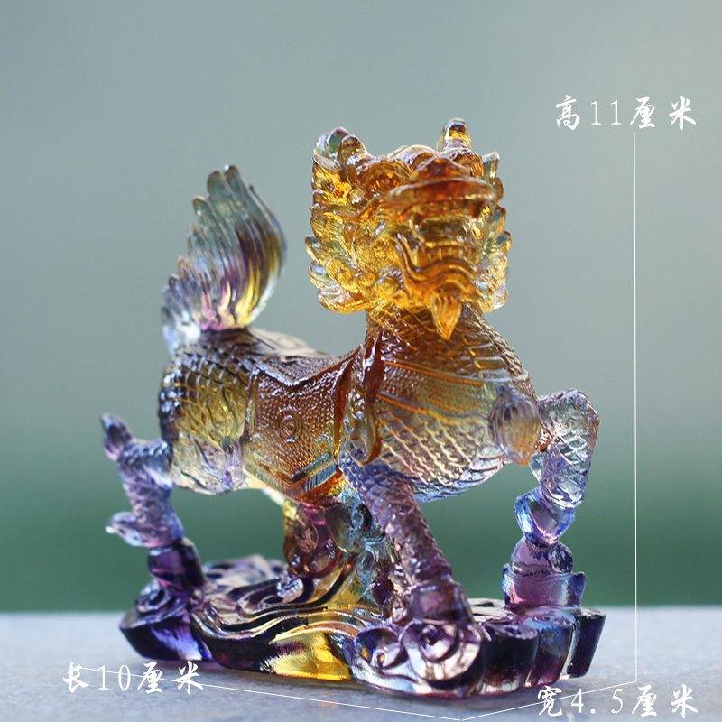 古法琉璃麒麟摆件一对居家客厅办公摆放装饰招财风水用品