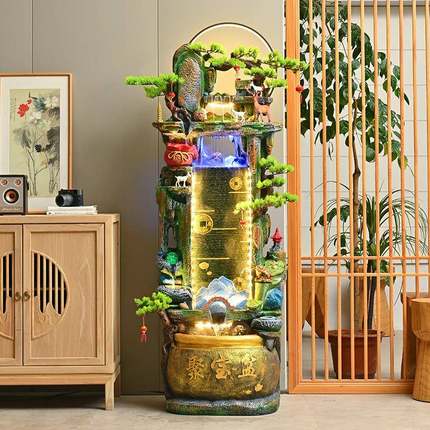 客假厅高山流水摆件CEI玄关落地生财山财喷泉风水轮招景观加湿器