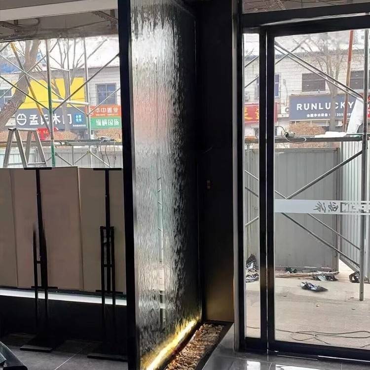 玻璃流水墙入户隔断水幕喷泉灯光室内玄关庭院装饰造景水幕墙屏风