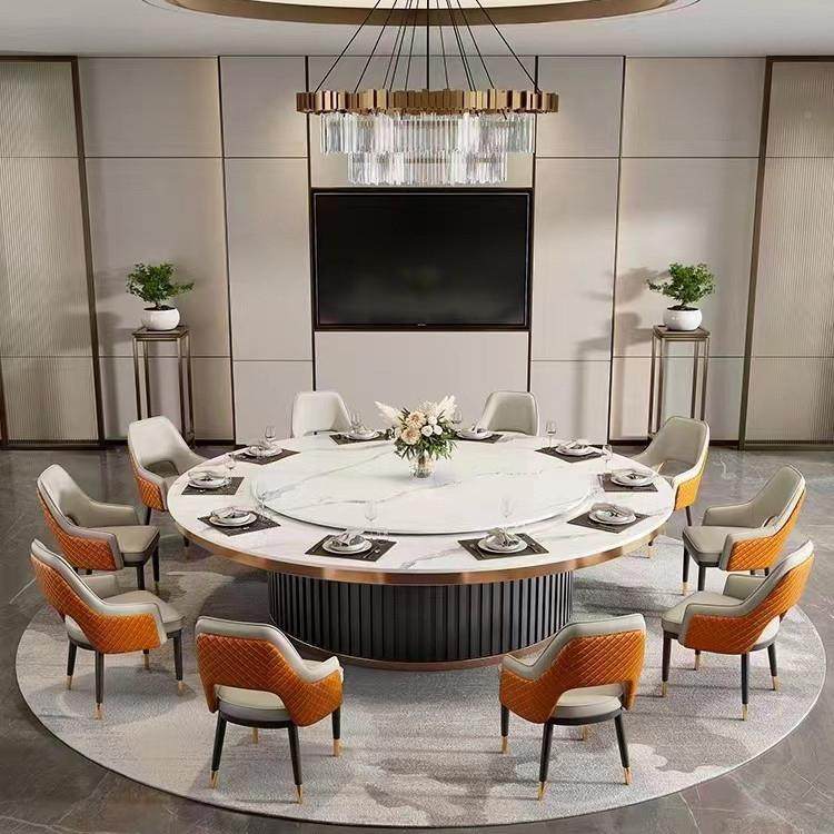 天轻然红洞石餐客餐厅桌奢厅饭桌转盘餐桌电001动升降实木高端大