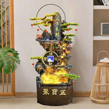 假饰喷山流水泉客厅一体落地循环水装招财风EVA摆水轮办公室生财