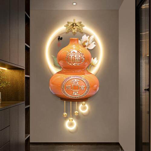 轻奢百福走画图玄关葫装饰荷花入户门正对墙壁画灯新中式芦廊SY79