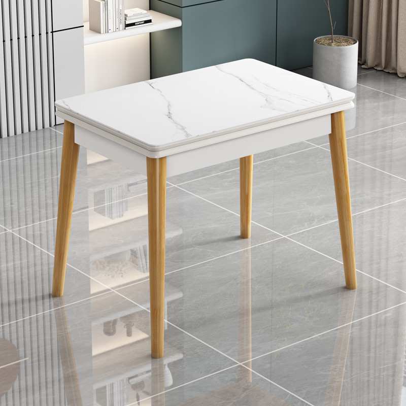 简约现代家用可伸缩折叠式岩板餐桌椅组合小户型实木网红省空间