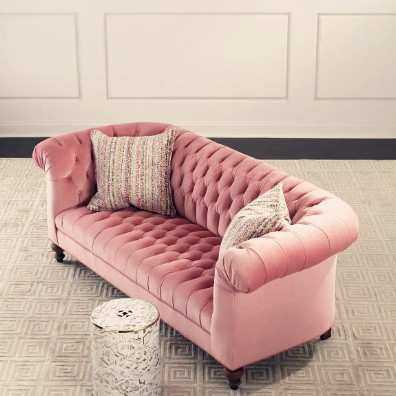 美式乡村粉色绒布拉扣三人沙发轻奢客厅丝绒设计师直排双人沙发