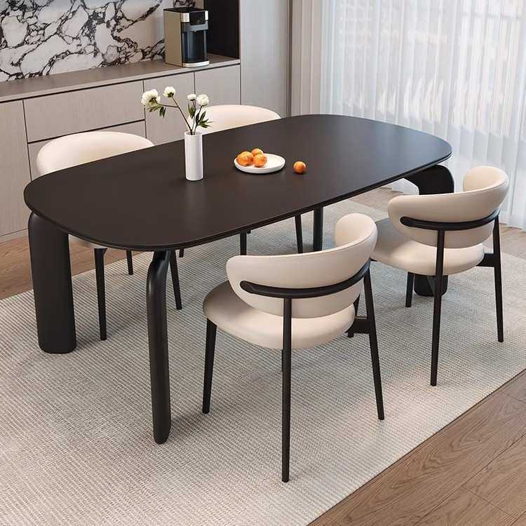 意式极简岩板餐桌椅组合轻奢现代简约长方形西餐桌家用小户型