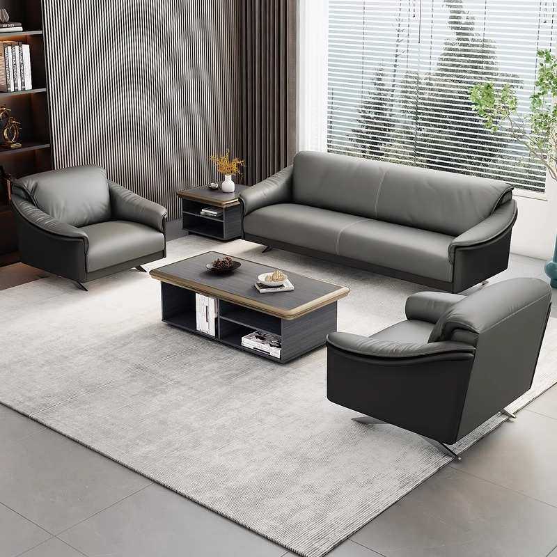 办公沙发茶几组合皮艺简约现代商务接待办公室沙发意式极简三人位