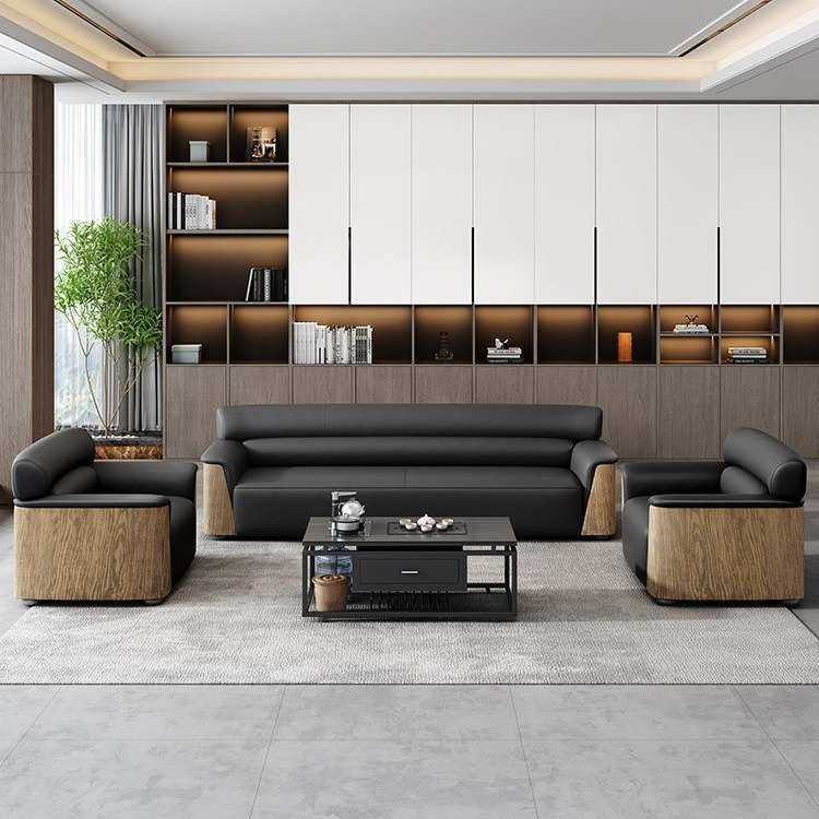 办公室沙发商务会议接待会客区办公简约现代茶几组合套装皮艺沙发