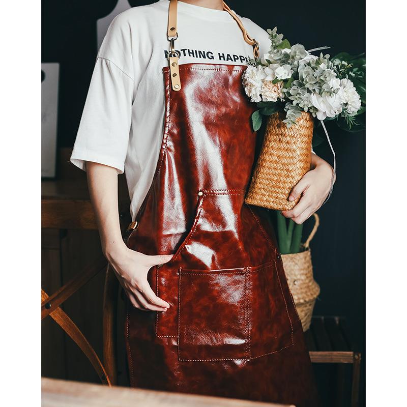 红棕色皮革工匠围裙 防油防水发型师咖啡师花店餐厅化妆师工作服