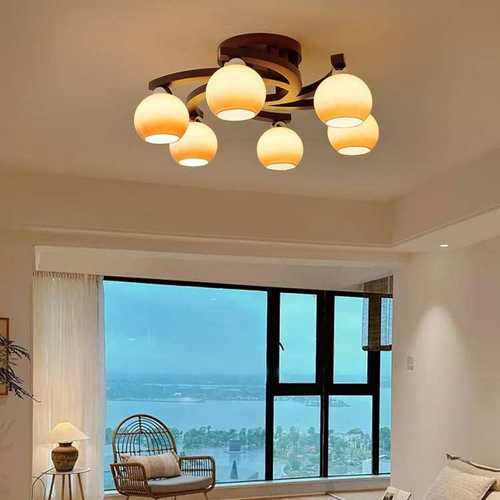 中古奶油风客厅灯主灯复古胡桃色实木新中式吸顶灯主卧室餐厅灯具