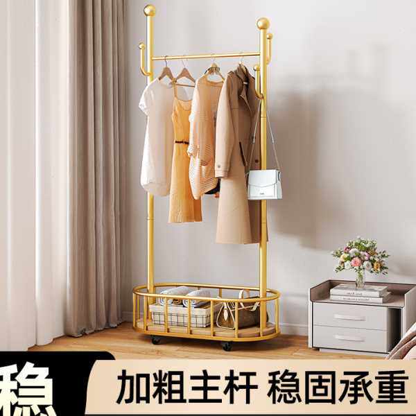 金属挂衣架卧室落地带轮衣帽架家用房间不锈钢可移动置物架衣架子