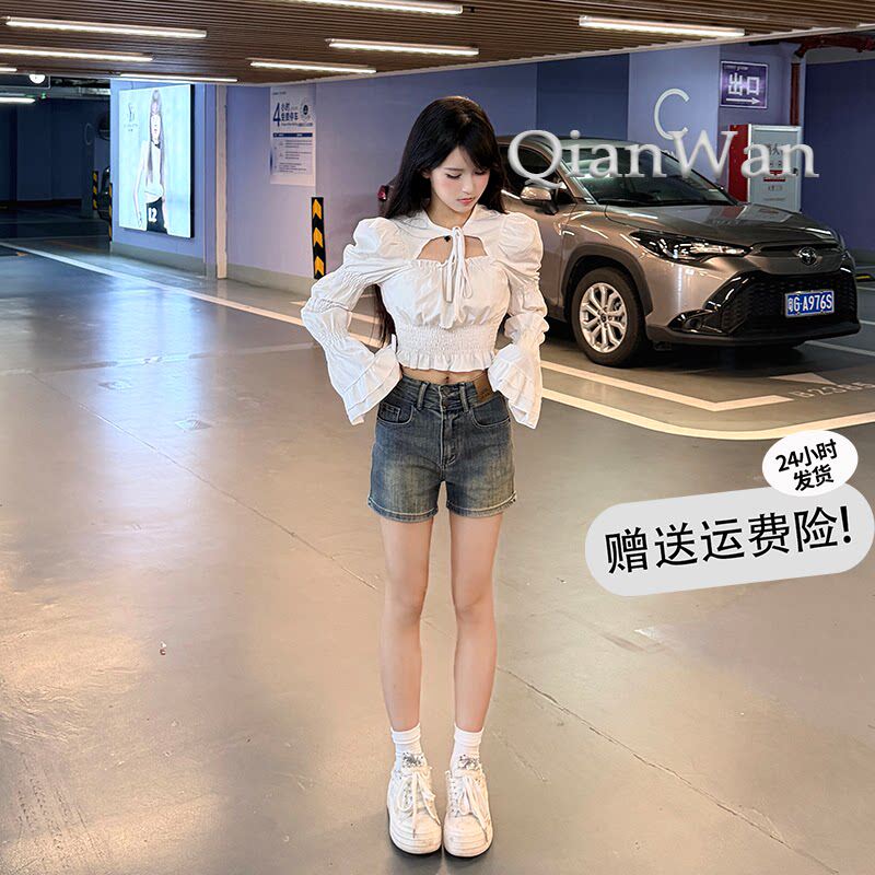 美式黄泥色弹力牛仔短裤女2026春夏季新款小个子高腰a字超短热裤
