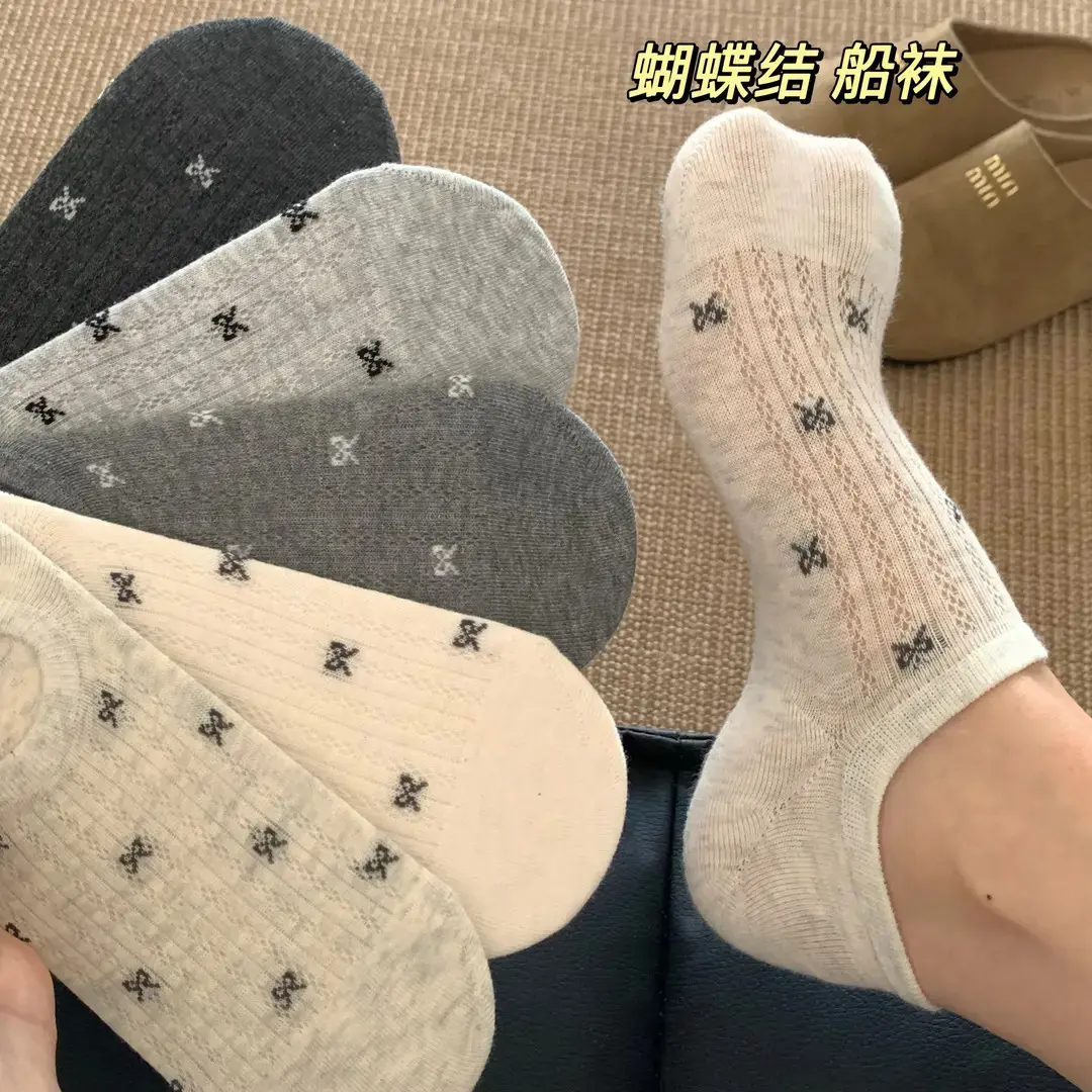 蝴蝶结ins风女士袜子船袜浅口夏季薄款防滑不掉跟隐形透气YK