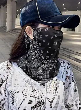 防晒面罩男女冰丝挂耳护颈遮阳全脸罩骑行面巾YK