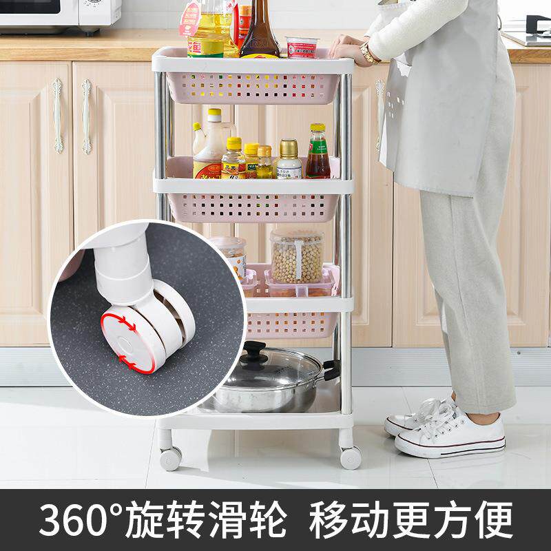 不锈钢滑轮移动多层整理架卧室客厅书柜夹缝收纳厨房卫生间置物架