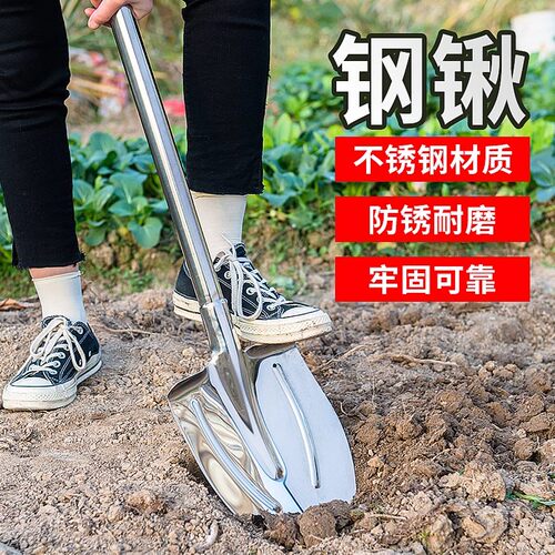 加厚不锈钢锹园林铲园林锹不锈钢铲D园林工具尖锹农用不钢木质钢