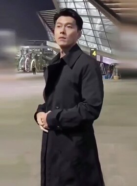 男士春秋款风衣韩版中长款宽松系带黑色J气质有型炸街高级感青年