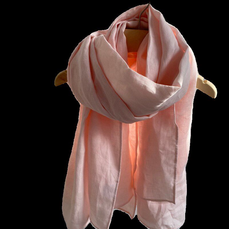 温柔等你 纯亚麻暖色层次搭配柔美浅粉浪漫围巾 实用知性柔软披肩