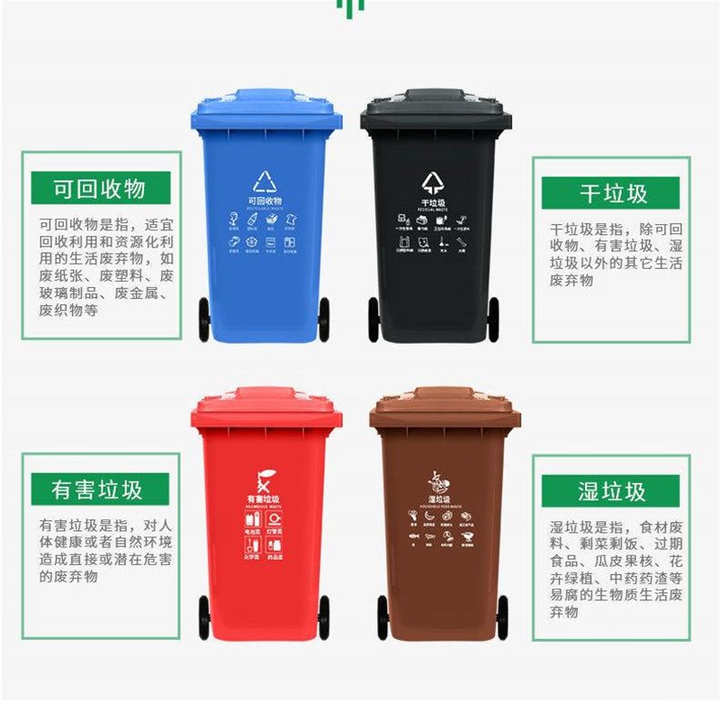户外垃圾桶240L干湿分类商用小区环卫带轮带盖120L塑料大号垃圾箱
