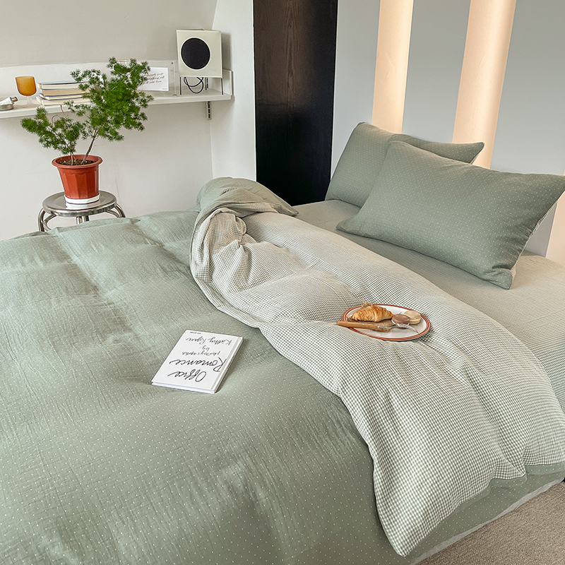 柔软透气全棉双层纱布四件套夏季床上用品单人三件套被套床单