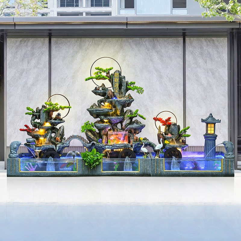 大型假山流水喷泉鱼池水幕墙别墅庭院水景屏风公司花园装饰摆饰