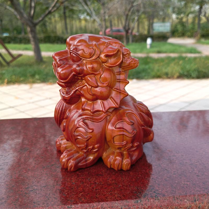 桃木雕貔貅摆件立体木质手工艺品皮休开业送礼Q品商务客厅玄关装