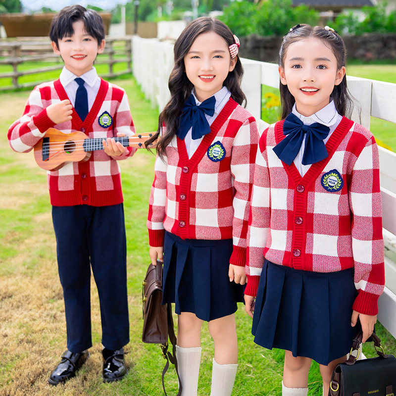 校服小学生套装英伦学院风儿童班服长袖秋冬毛衣三件套幼儿园园服