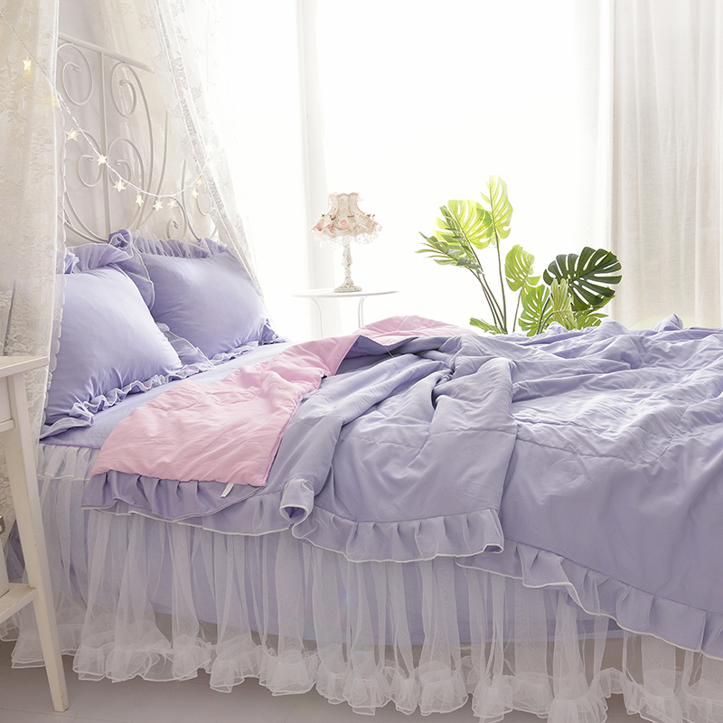 夏季公主风蕾丝白纱紫色浪漫床裙款夏凉被四件套空调被少女心夏被