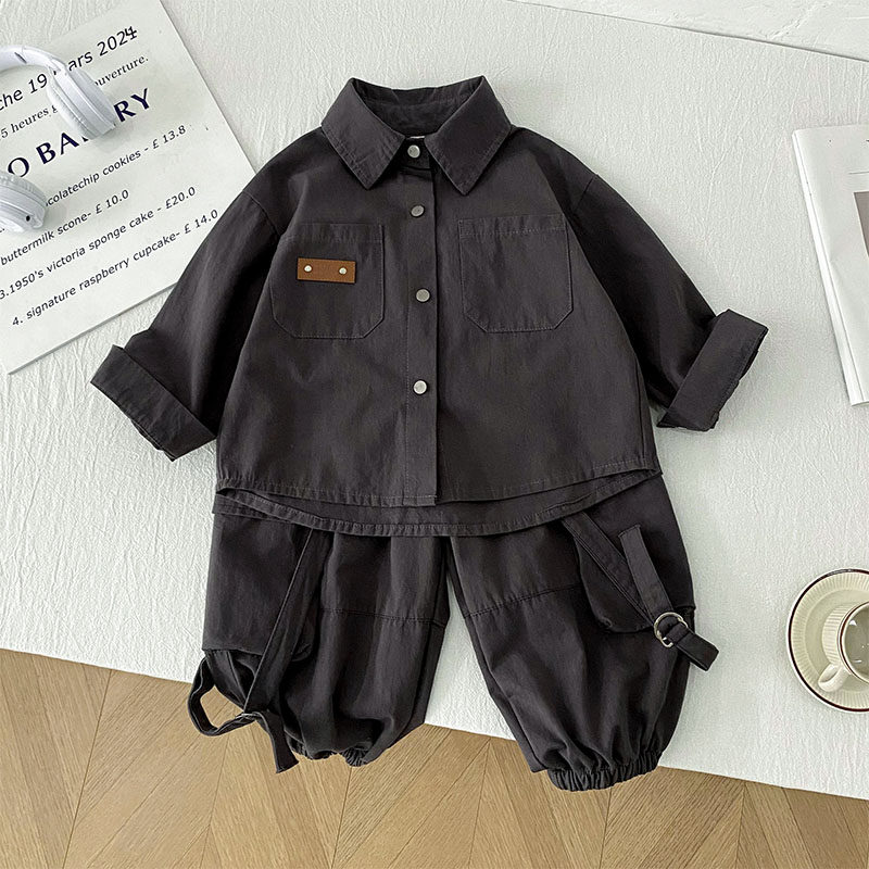 男童酷帅工装衬衫套装秋季t2024新款儿童纯棉两件套中小童男孩秋