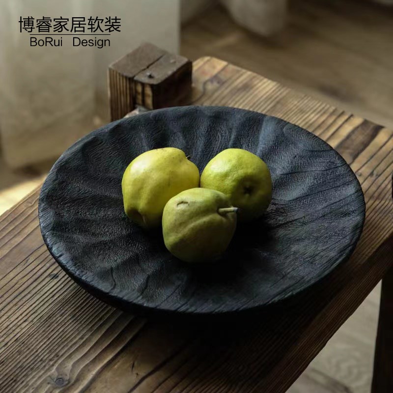现代侘寂艺c术炭化木果盘茶几餐桌饰品装饰摆件民宿餐厅实木盘摆