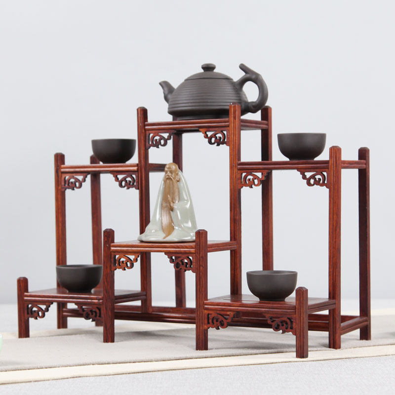 红木中式茶壶架红酸枝小博古架实木质多宝阁O茶叶架子置物架展示