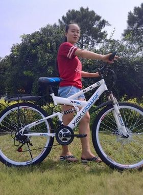 自行车26寸前后双减震双碟煞登山C自行车带后座可以带人变速山地