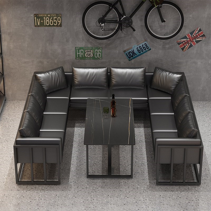 卡座沙发组合小酒馆工业风清吧饭店烧烤店咖啡厅商用餐桌酒吧桌椅