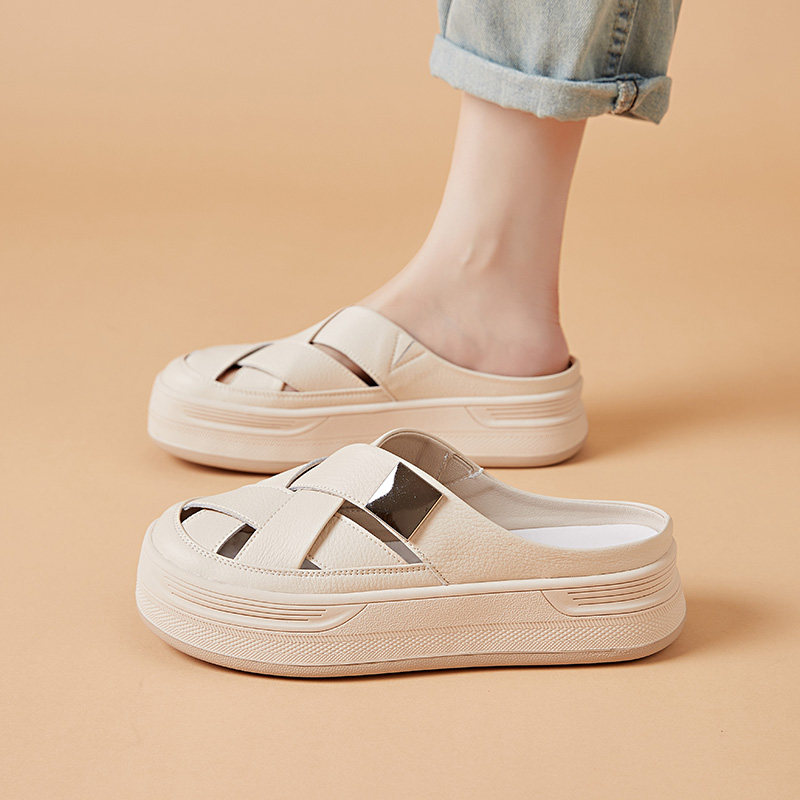 包头半拖凉鞋女夏外穿2025新款厚底银色镂空编织鞋时尚感凉拖,女鞋,包头拖,淘宝优惠券,粉丝福利购,淘宝优惠卷