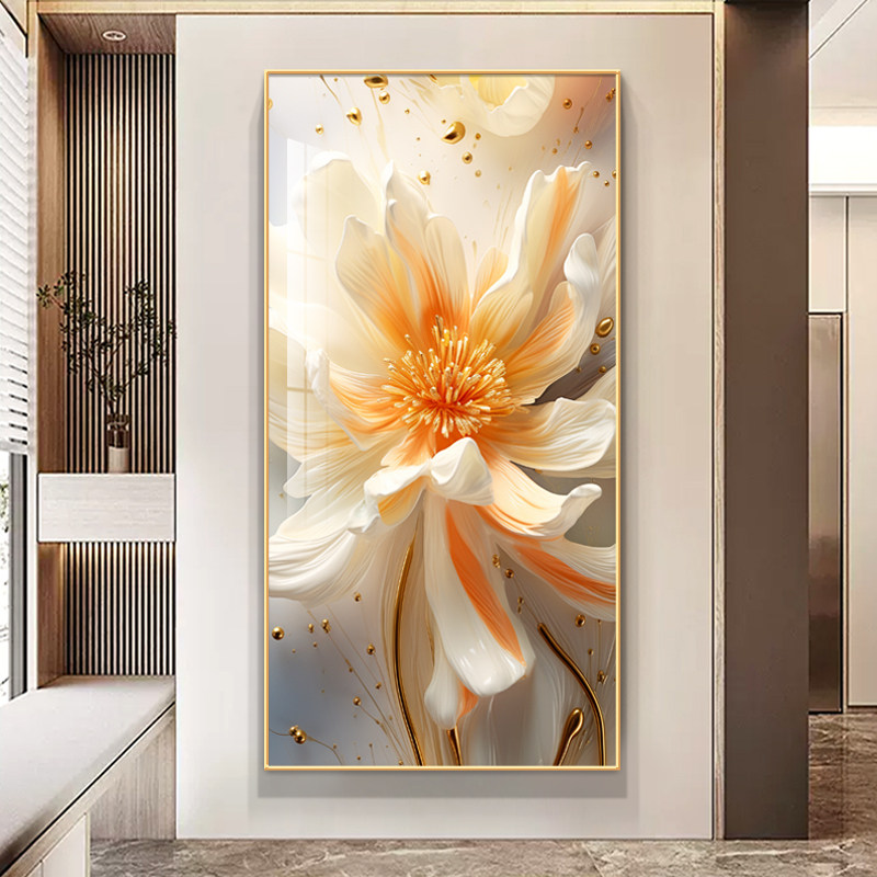 奶油风花卉入户玄k关装饰画小清新牡丹墙壁画简约走廊过道竖版挂