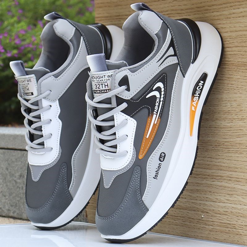 鞋子男春季新款皮面防水运动鞋潮流百搭休闲老爹鞋软底防滑跑步鞋