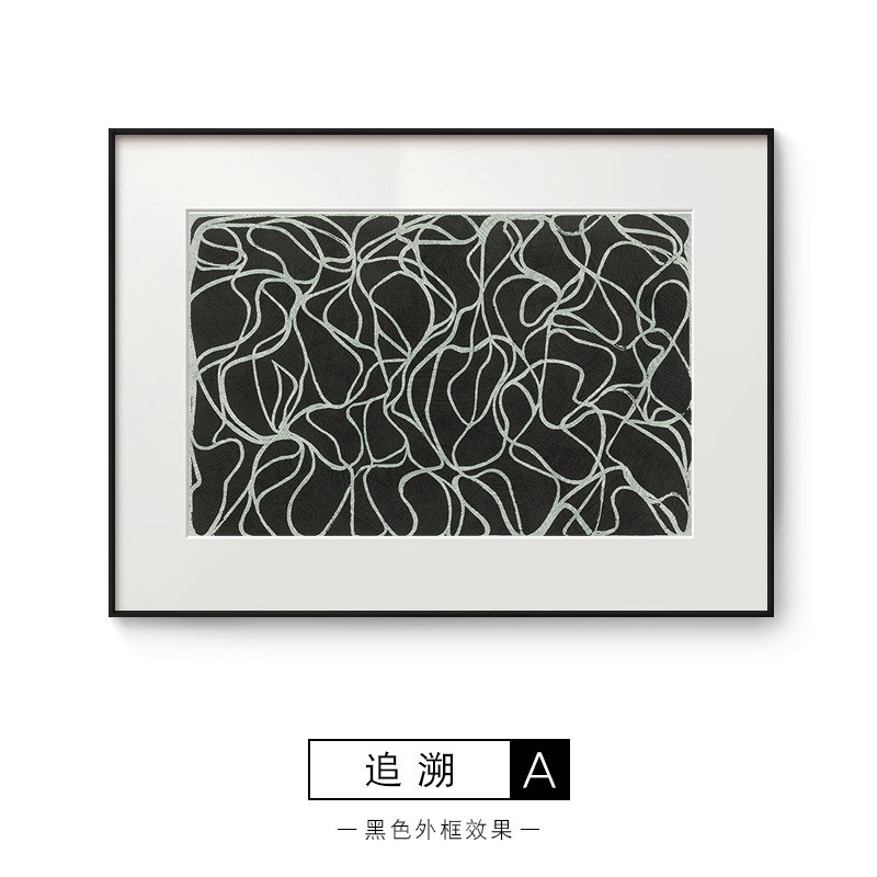 现代黑白餐厅挂画工业风线条抽象装饰画办公室书房墙面边柜上壁画图片