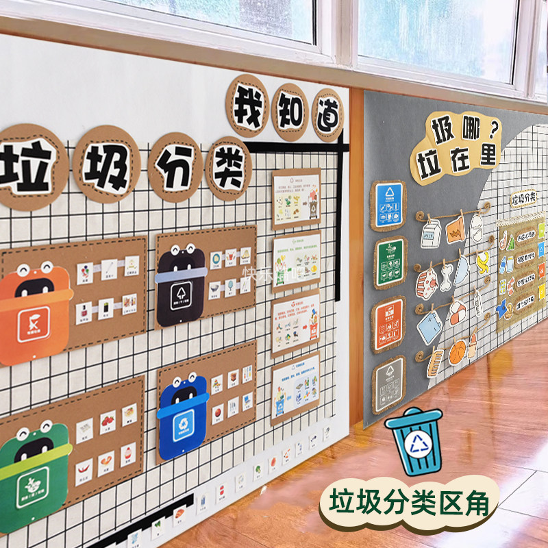 环创主题墙垃圾分类区角幼儿园墙面布置美L工区角材料墙面墙贴装