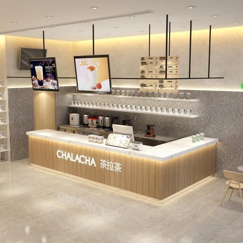 简约奶茶店咖啡店吧台收银台甜品蛋糕店水果店餐饮店定制前台柜台