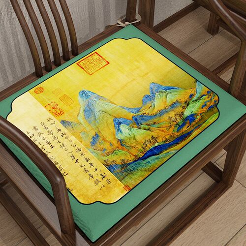 坐垫红木圈椅太师椅中式千里w江山图茶椅会所酒店绑绳防滑椅垫垫