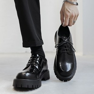 皮鞋男款正装商务黑色高级感英伦风男生大头厚底德比鞋增高休闲鞋