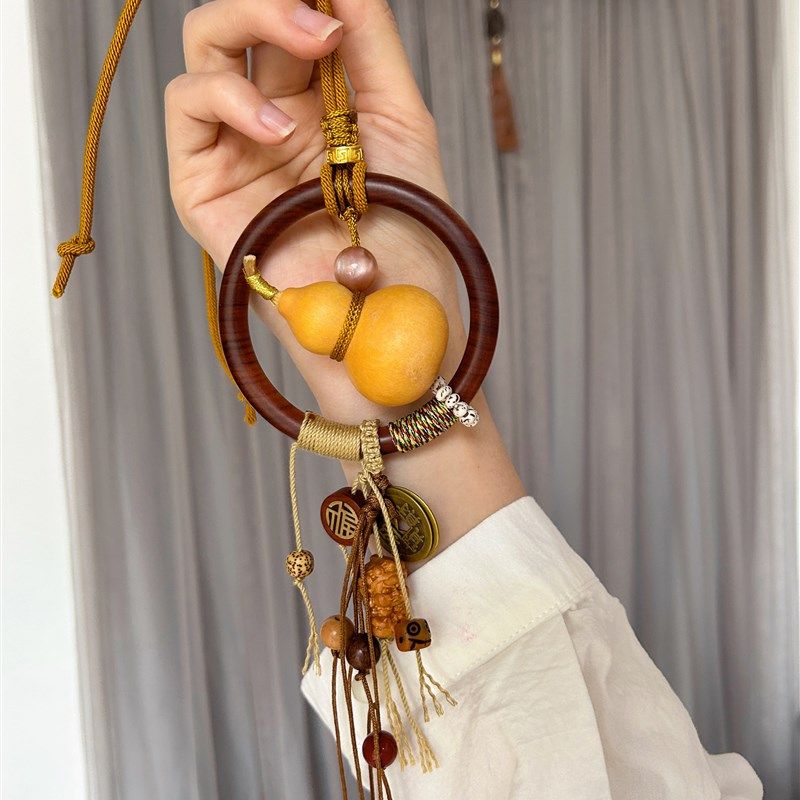 以谦堂新款花梨木圈黄财神天然葫芦汽车挂件短款男女包挂手工编织,汽车用品/电子/清洗/改装,车挂,淘宝优惠券,粉丝福利购,淘宝优惠卷