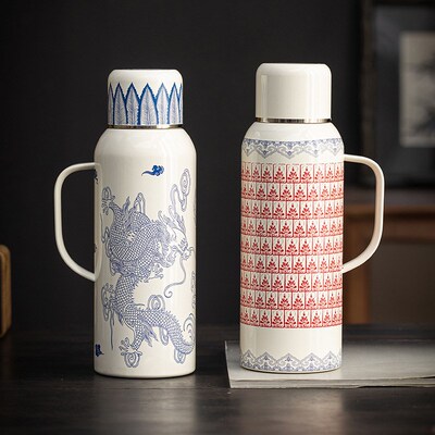 龙凤呈祥保温杯316不锈钢v茶水分离闷泡壶便携式智能显温茶壶水杯