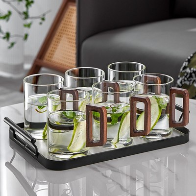 玻璃杯套装耐高温家用客厅高档待客茶杯高硼硅中式带把手喝水杯子