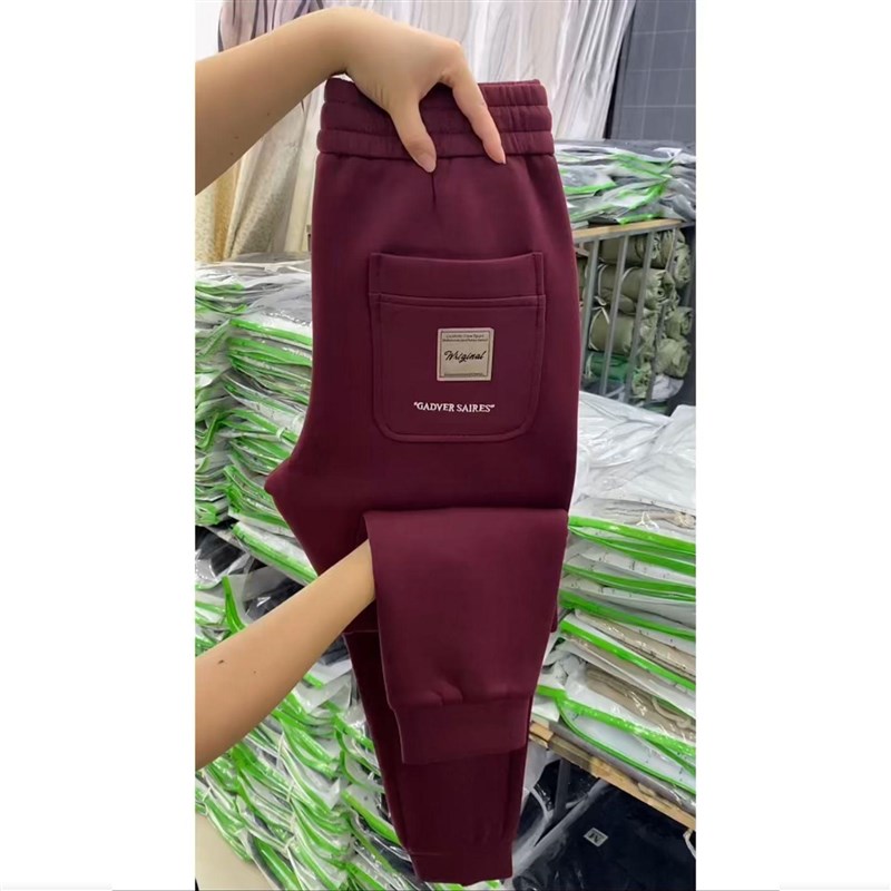 春秋季束脚裤针织棉运动裤修身休闲裤男士长裤小脚裤青年酒红卫裤