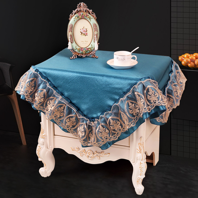 床头柜罩布艺盖巾欧式网纱刺绣盖布防尘多用巾小桌布冰箱家电盖巾