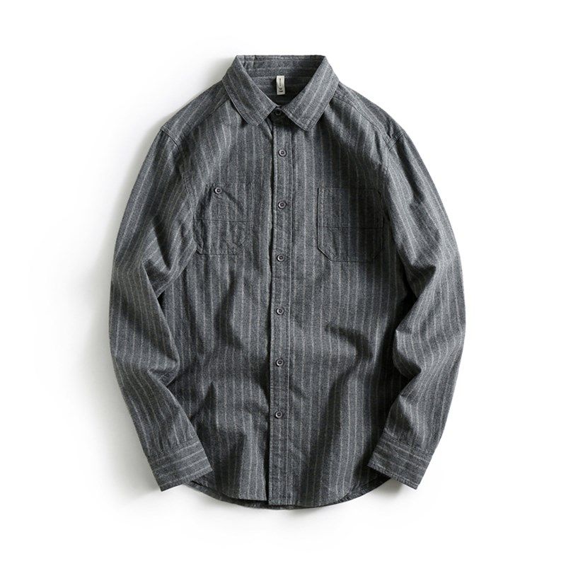 2020秋季新款男士日系复古磨毛面料深色系竖条纹修身尖领长袖衬衫,男装,衬衫,淘宝优惠券,粉丝福利购,淘宝优惠卷